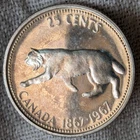 1967 Canada 25 Cents UNC BU : Original Tone, Bobcat Rev -.8 Fine Silver Quarter