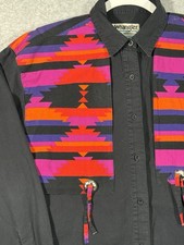 VTG 1980s WRANGLER Authentic Aztec Brushstopper Shirt Bright Med CONCHO Western