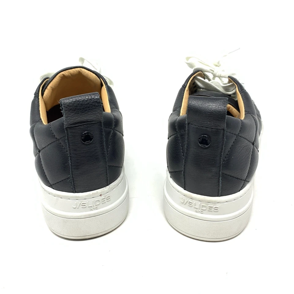 J/SLIDES Women's Sz 8 Noreen Quilted Stitch Leather Platform Sneaker Black White - Image 3 of 4