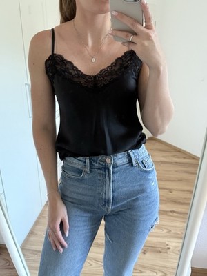 Intimissimi Top 100% Seide S 36 schwarz Spitze Silk Satin NP 50 