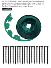 Garden Edging Strip 5cm x 10m with 30 Stakes | Black/Green Lawn Border (1 pc)