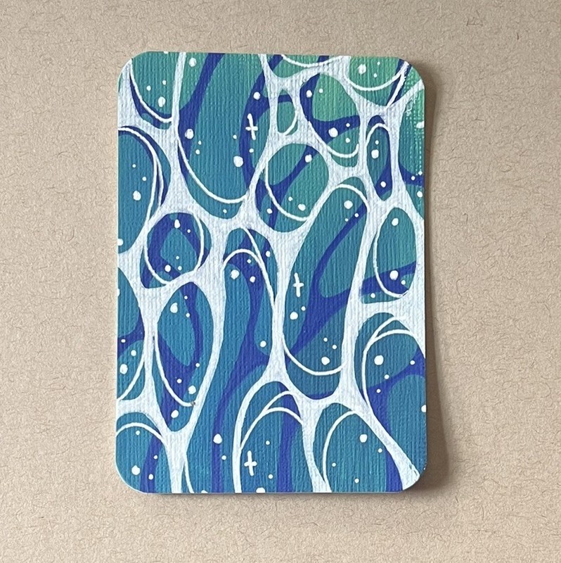 Echos Below, ACEO Art Card, Cool Waters, Original, Acrylic, TBtheArtsyGal