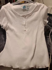 Extremely Me Girls White Ribbed Henley Shirt Size 10/12