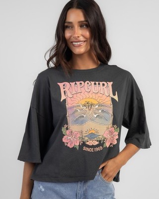 Rip Curl Women s Barrelled Heritage Crop Washed Black T-Shirt Sz Small