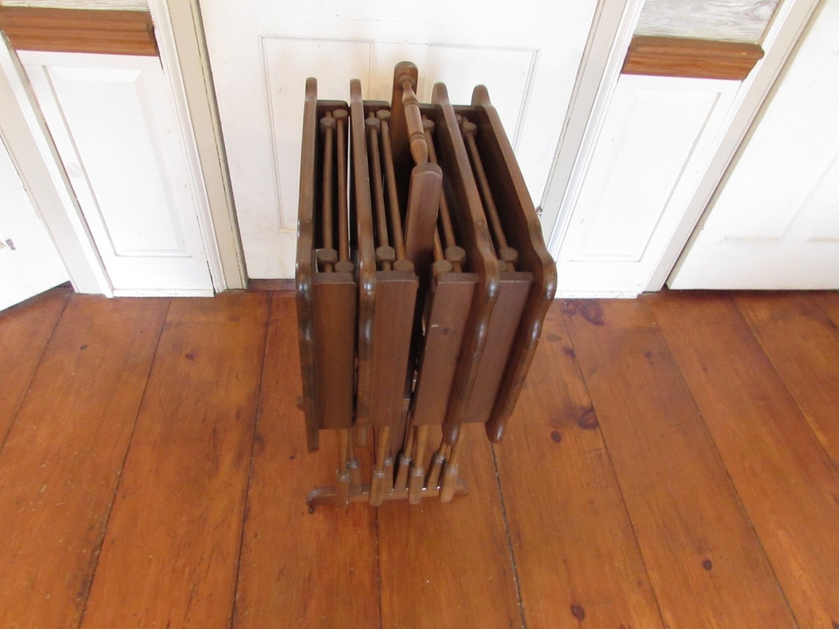 SET of 4 ETHAN ALLEN Solid Rustic Pine OLD TAVERN Folding TV TRAYS