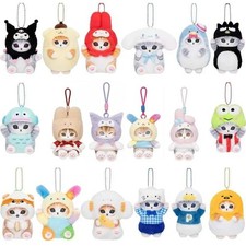 Plush Cat with Bunny Ears Key Chain Toy Pendant Blue Color
