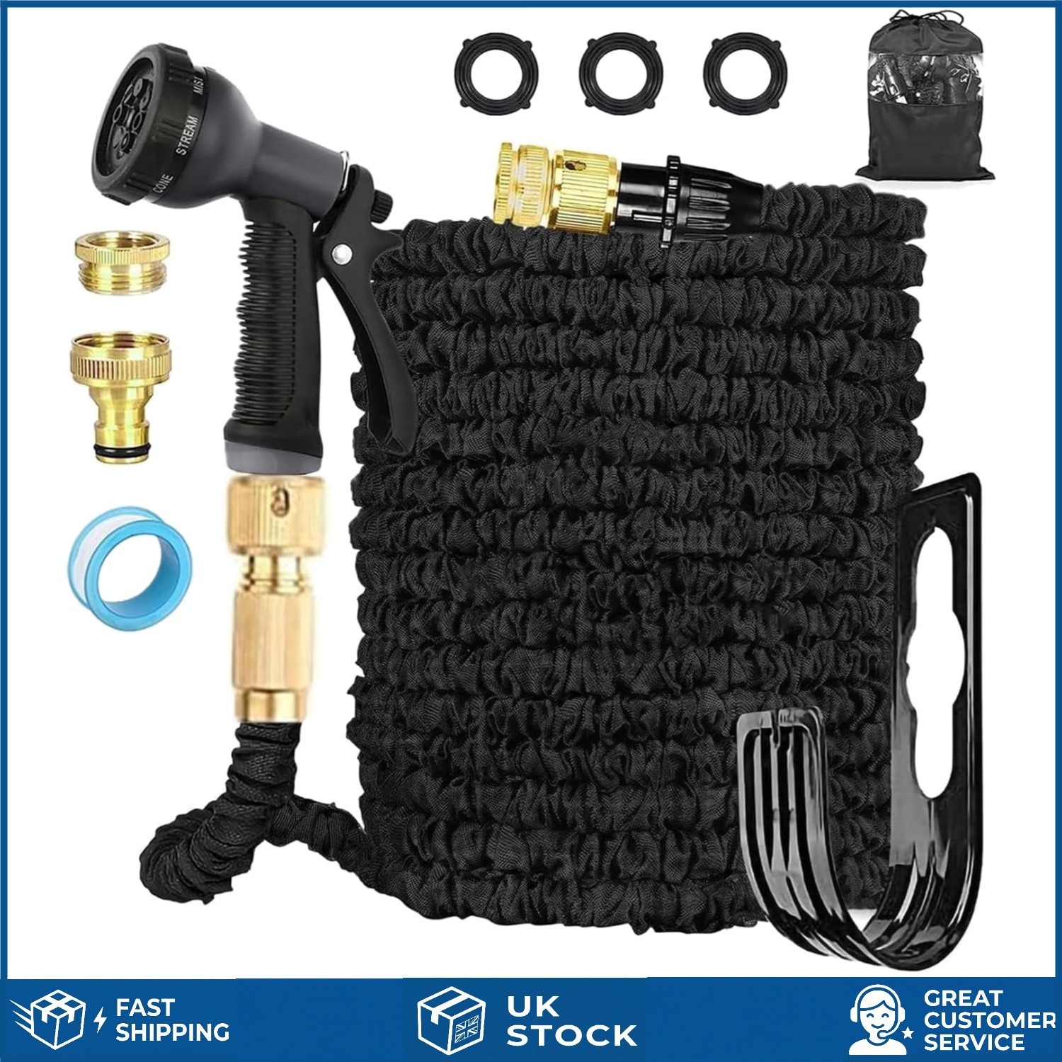 Flexible Expandable Garden Hose with 8 Function Spray Nozzle Pipe 50FT