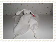 ④ - Grand Doudou Lapin Lange de Coton Blanc Fuchsia   Vaco