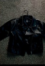 Women s Black Biker Moto Jacket M Short Zip F...