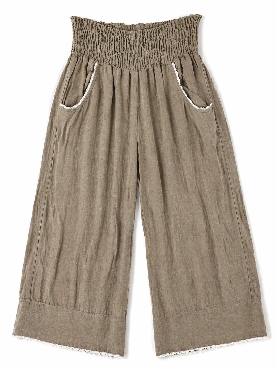 Namsar Linen Smocked Parallel Pants Size Large XL Relaxed Fit Lagenlook Oatmeal
