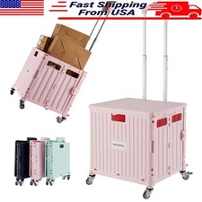 Folding Utility Cart Portable Hand Truck Rolling Trolley W/ Lid 360  Wheels New