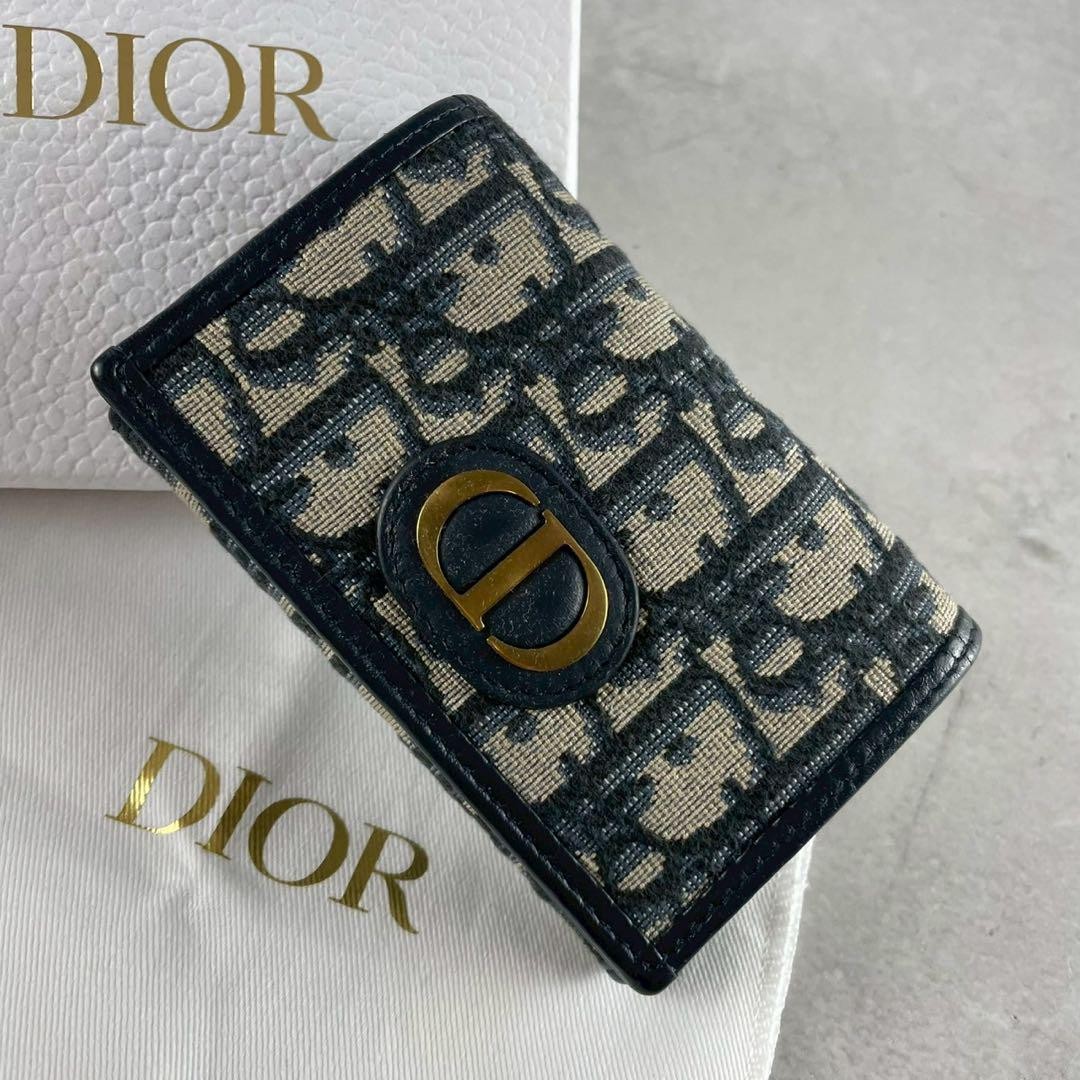 Dior Oblique Blue Leather Tri-Fold Compact Wallet Pre-Owned