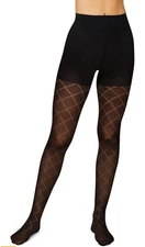 Hanes EcoSmart Tights Black Diamond Outline Size Medium Black Pattern To Toe New