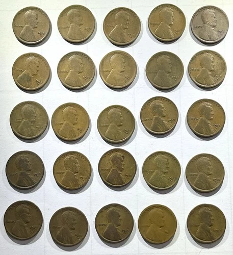 1913-D Lincoln Wheat Cent Penny 25 Coin Lot HALF ROLL G-VG Good to Very Good