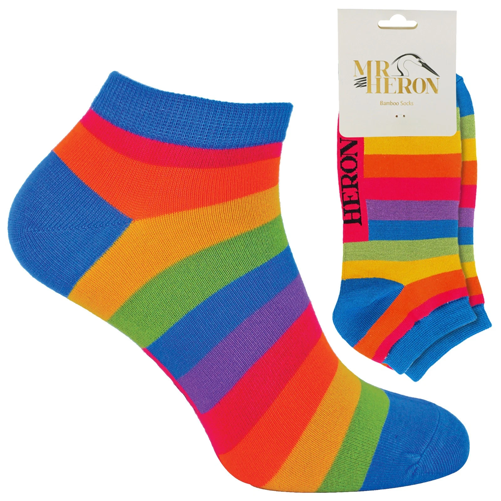 Mens Ankle Rainbow Socks by Mr Heron Novelty Pride Sneaker Socks