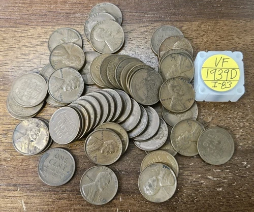 1939-D Lincoln Wheat Cent (Roll of 50) | VERY FINE to EXTRA FINE