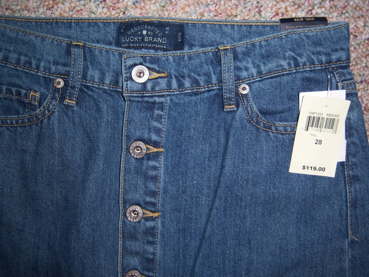 LUCKY BRAND Blue Denim Button Front Knee Length Straight Pencil