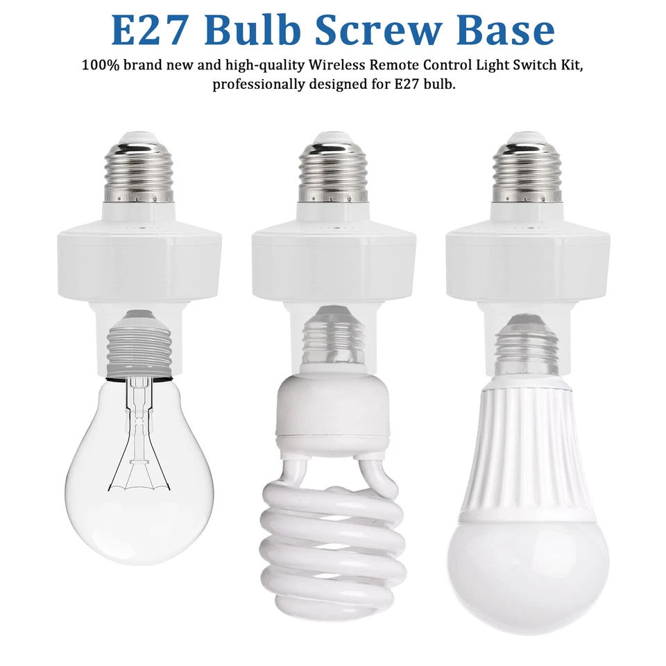 Wireless Remote Control Light Lamp E27 Screw Bulb Base Holder Cap Socket Switch - Image 3 of 4