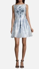 NEW Glamour by Terani Couture White & Blue Print Dress Size S Party Cocktail