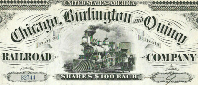 Chicago, Burlington and Quincy Railroad Company USA Historic Railroad Stock 1881