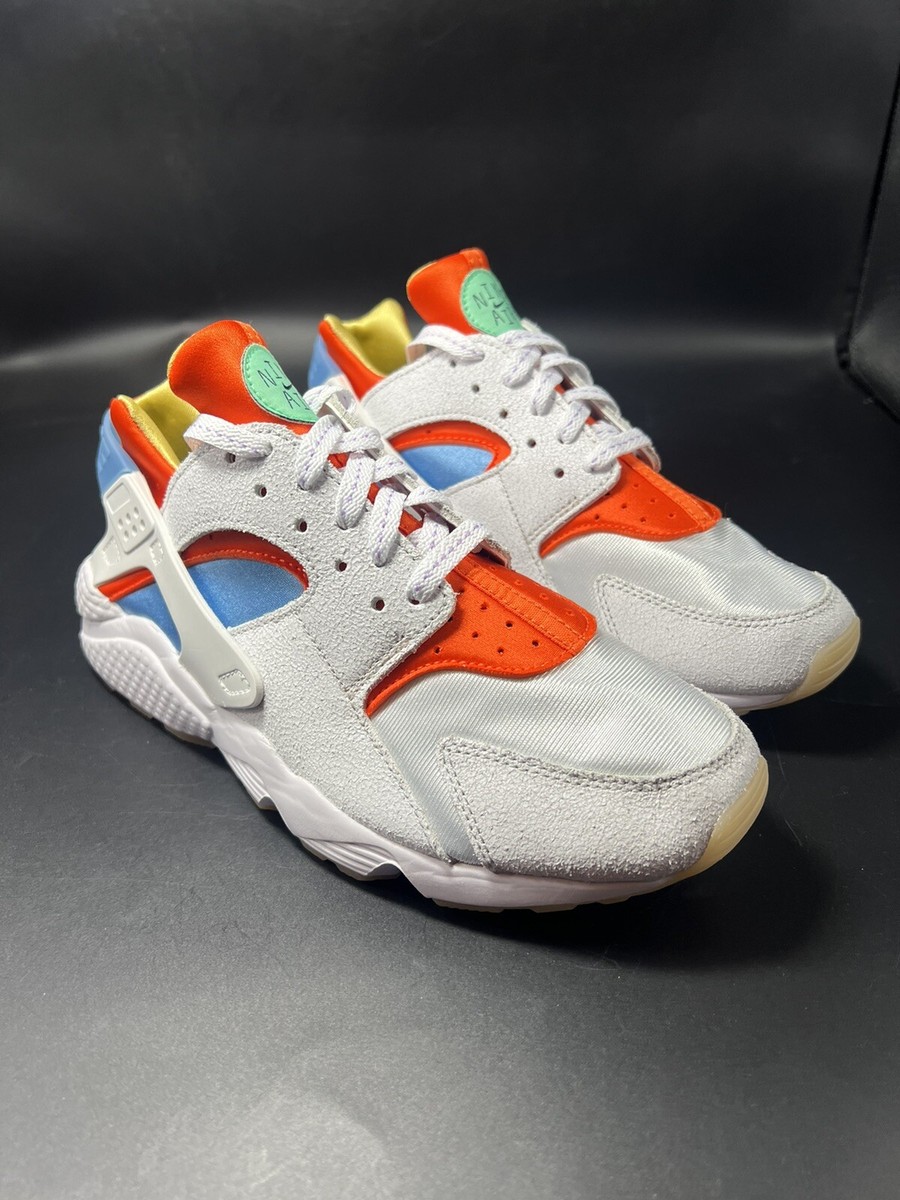 Men's Size Nike Air Huarache Run White Safety Orange Uni Blue