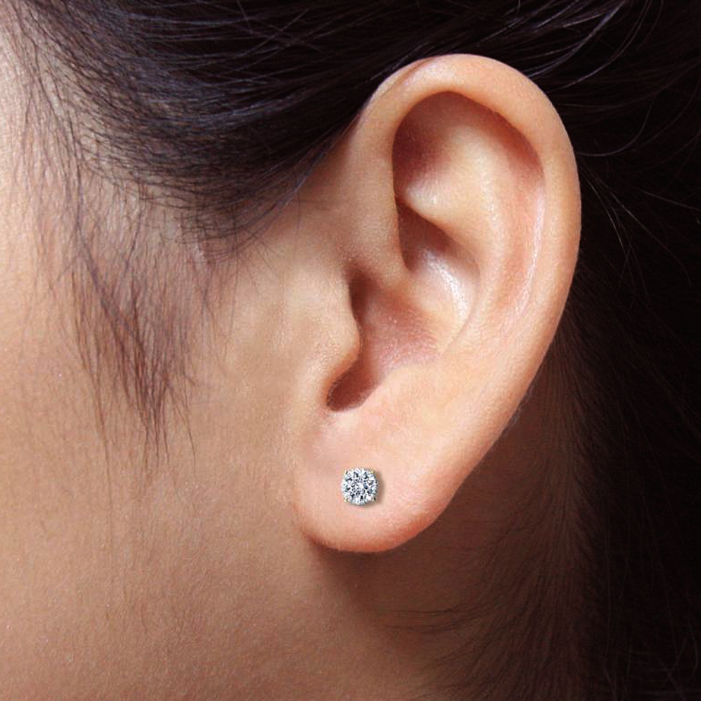 1,00Kt 5,00mm G-H VS2 100% Natürlich Diamant Ohrstecker Im 585er