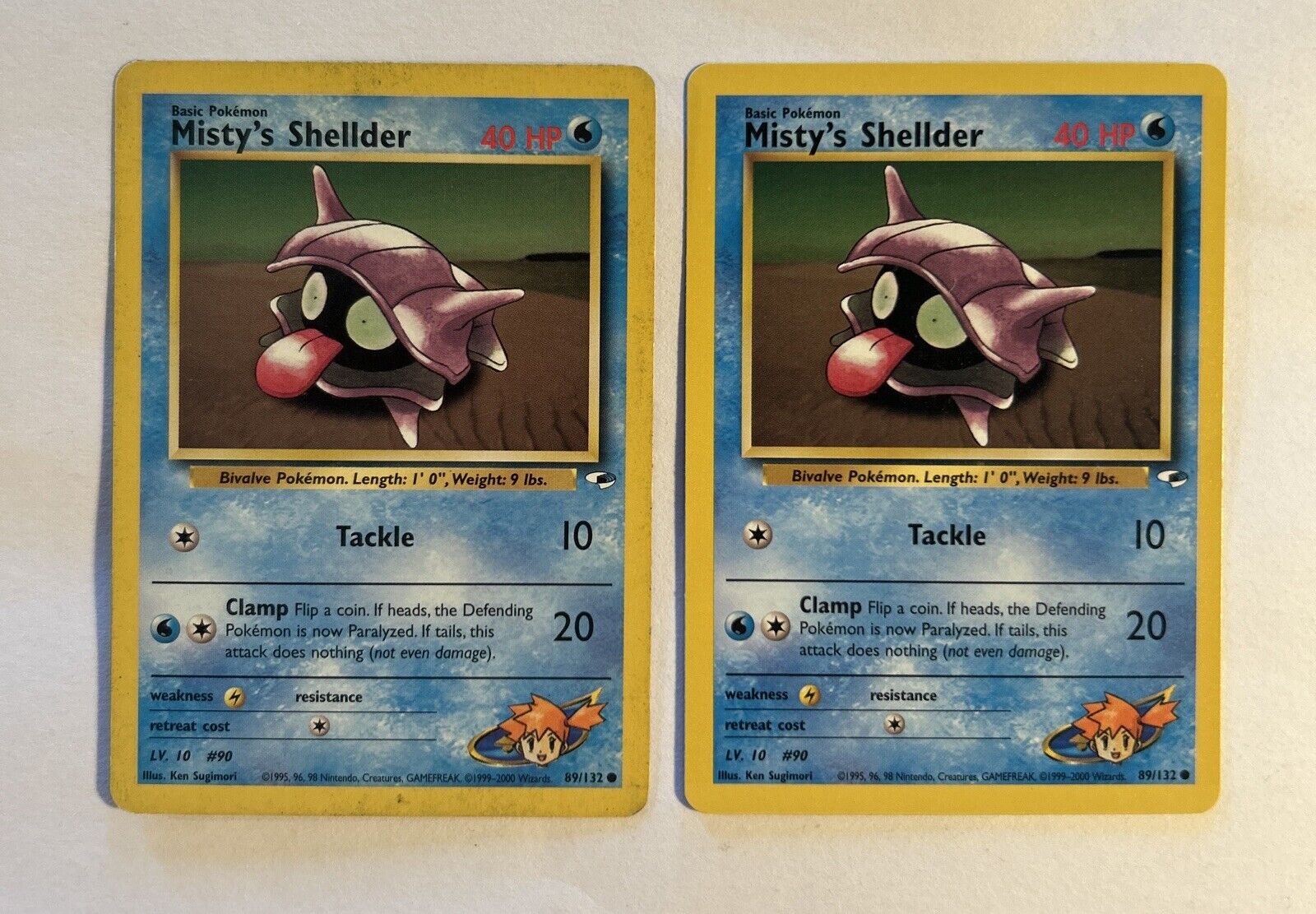 2X Misty’s Shellder 89/132 Gym Heroes Pokémon Card Unlimited NM