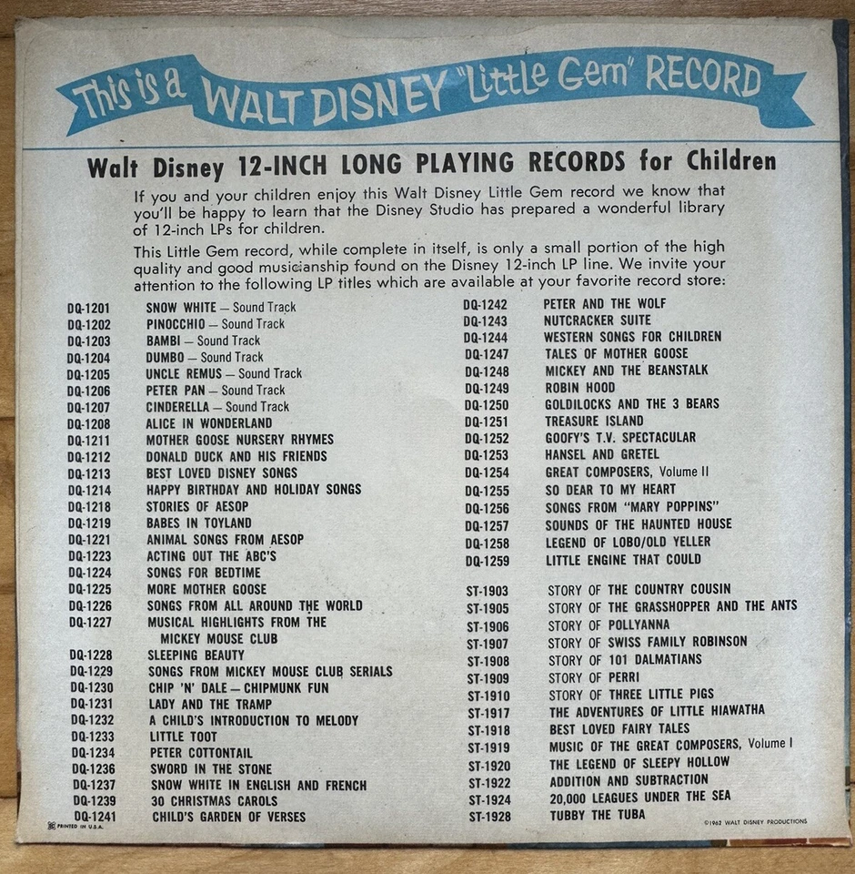 Disco Walt Disney Little Gem 45 con funda CANCIONES DE MARY POPPINS Disneyland Foto 3 de 4