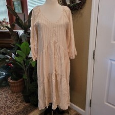 Moon River Dress Puff Sleeve Anthropologie Pink White Stripes Striped Small CUTE