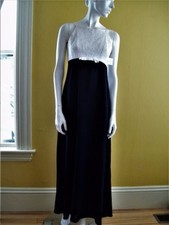 Abito MAXI Wendye Chaitin Empire Waist nuovo con etichette vintage anni 60 JUMP 5 6 nero bianco pizzo USA