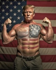 PRESIDENT DONALD TRUMP BUFF PATRIOTIC AMERICAN FLAG SHIRTLESS 8X10 AI PHOTO