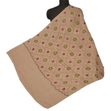 Sanskriti Vintage Cream Woolen Shawl Hand Embroidered Long Stole Soft Warm Scarf