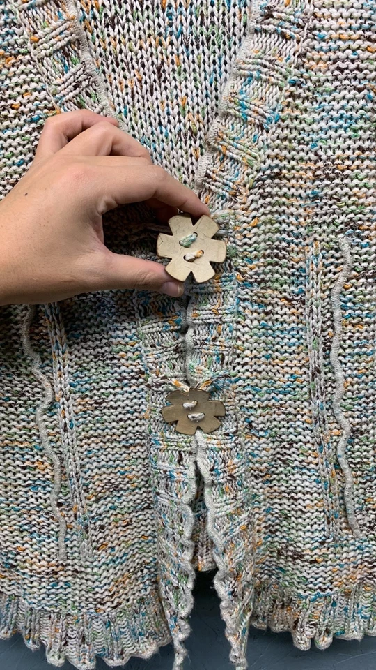 BCBG MaxAzria Cardigan Women’s Large Multicolor Knit Flower Button Sweater - Image 3 of 4