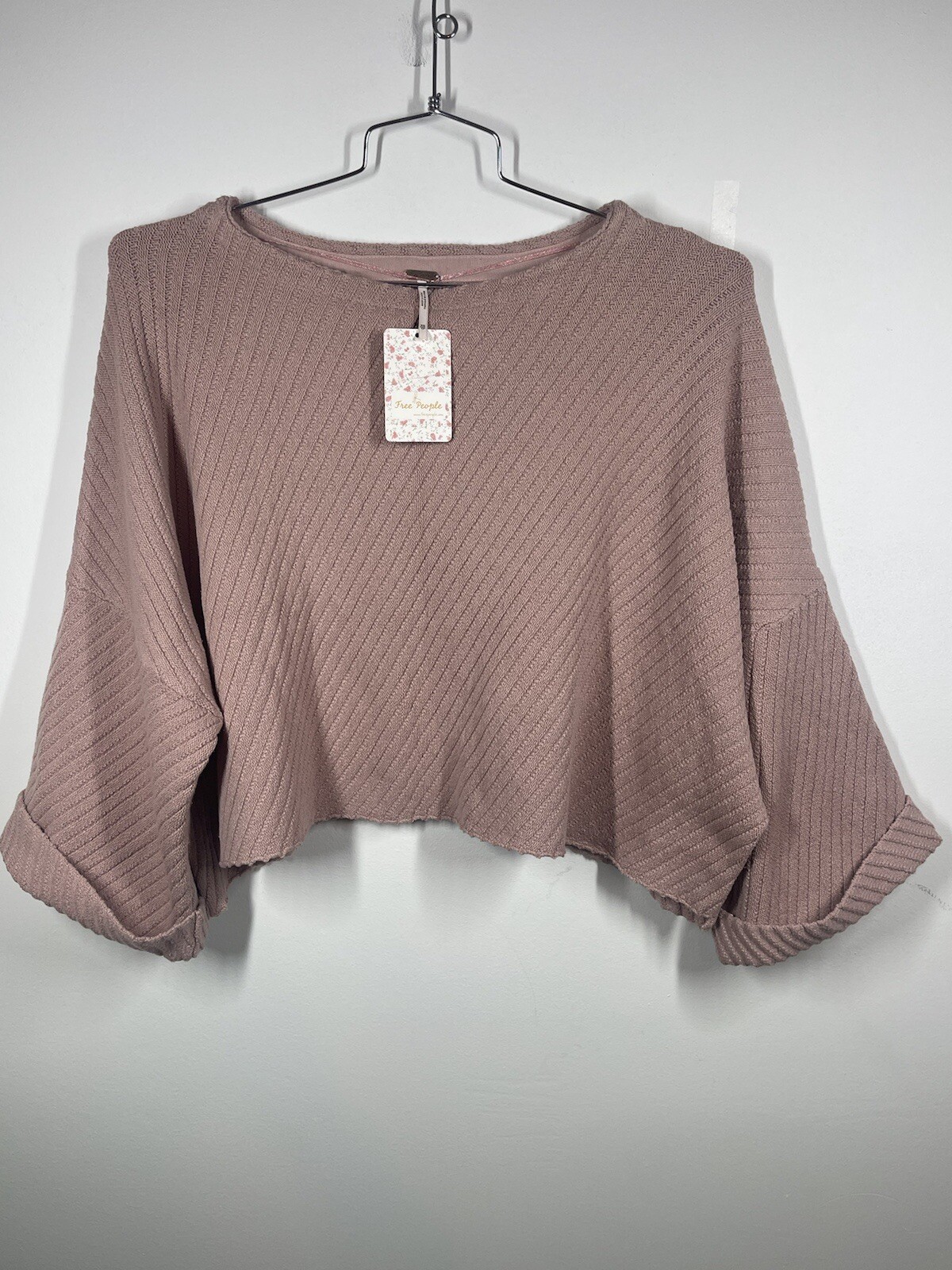 Free People Women’s I Can’t Wait Cropped Ribbed Blush Pink Boxy Sweater Size XS