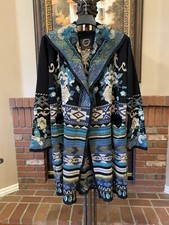 Johnny Was Embroidered Hooded Nimue Duster Black Size S MSRP 788