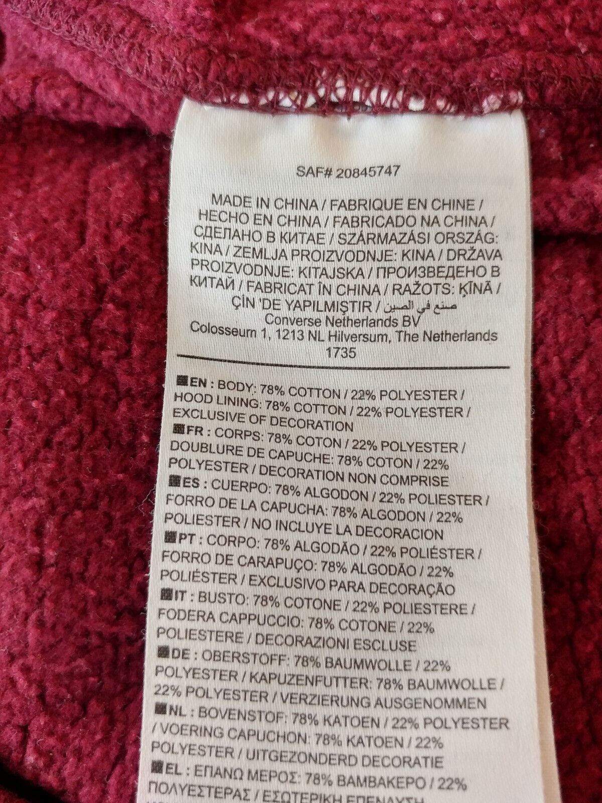 Converse All Star red purple draw strings full zip Hoodie. UK women's size XS thumbnail 10