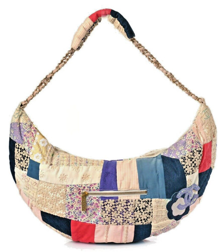 CHANEL LIMITED EDITION CLASSIC PATCHWORK MULTI COLOURED COTTON HOBO BAG S/S 2006