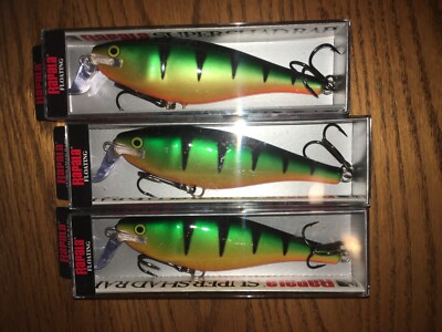 Rapala Super Shad Rap SSR14=Lot of 3 PERCH COLORED Pike Musky Big Game Lure