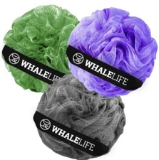 Loofah Sponge Shower Pouf Puff for Men Women 3 Pack Purple Gre...