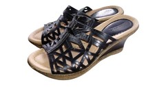 Earth Sugarpine Black Alpaca Calf Geometric cut out Leather cushion Wedge 8.5