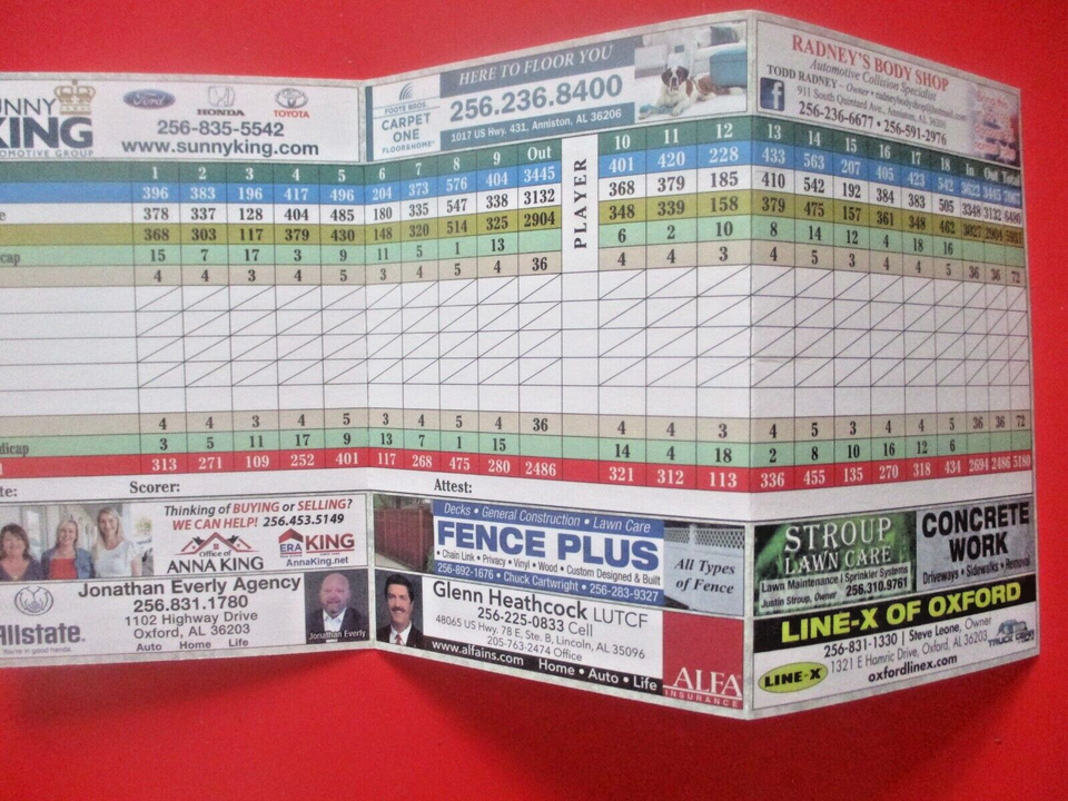 vtg Golf Scorecard CANE CREEK GOLF COURSE gc Anniston AL eBay