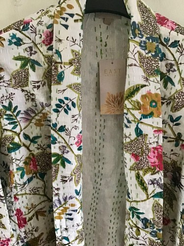 EAST COAT COTTON KANTHA STYLE MULTI COLOURED IVORY BACKGROUND SIZE M/L BNWT - Picture 19 of 21