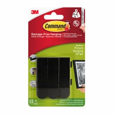 Black Coloured 3M Command Medium Picture Hanging Strips Pack of 6 Pairs 17204BLK