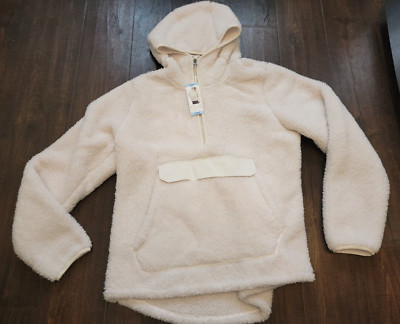 Modern Canvas Womens Size S L Sherpa Half Zip Hooded Pullover Cream Oatmeal