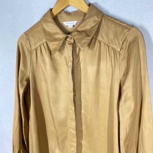 Elka Collective midi shirt dress size 8 golden silky long sleeves special event - Picture 4 of 12