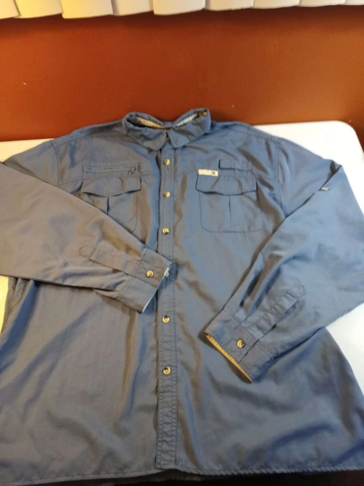 DAKOTA GRIZZLY Mens Size 2XL Long Sleeve Button-Down Nylon Blue Fishing Shirt
