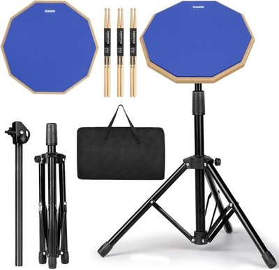 Drum Practice Pad Set 12 In Double Sided Silent Pad, Sticks, Carrying Bag,