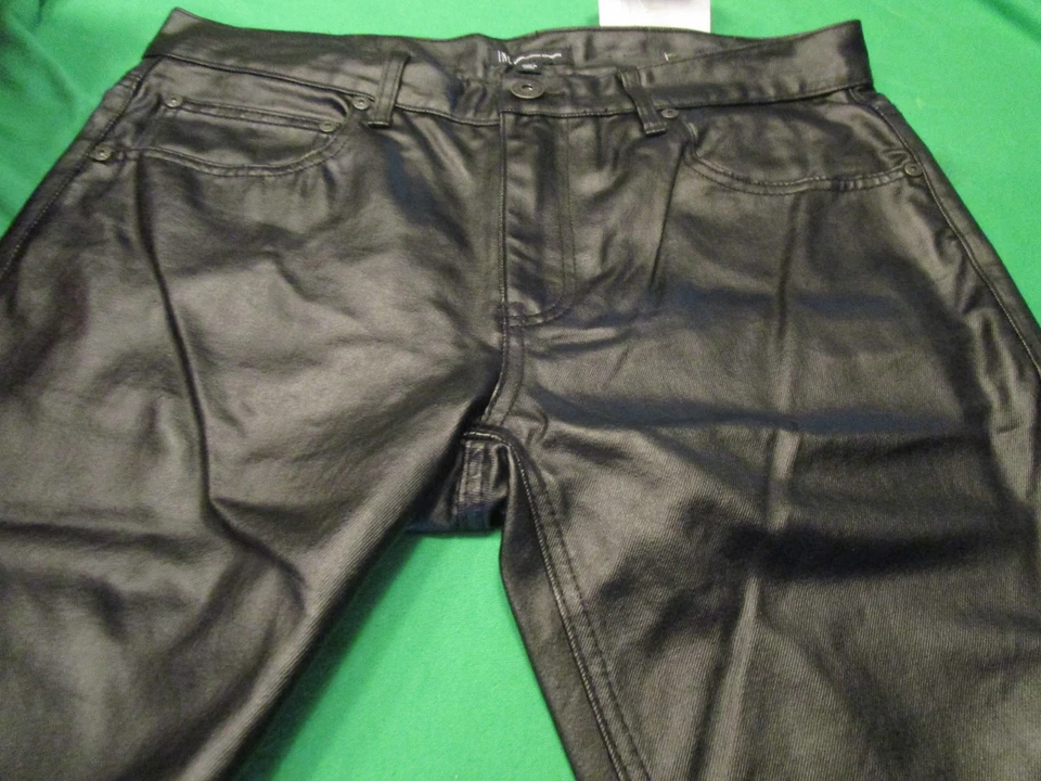 NWT I.N.C. International Concept Skinny Fit Pleather Pants Jeans BLACK 34X32 - Image 3 of 4