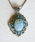 Vintage Fire Opal Art Glass Crystal Iridescent Milk Glass Pendant Necklace