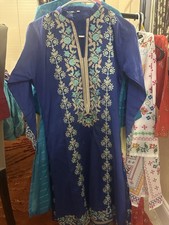 Kurti Indian Pakistan  Beautiful Blue Embroidery EUC